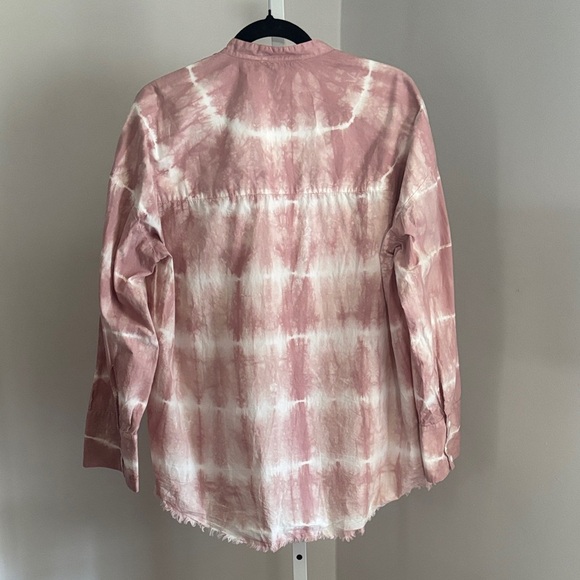 Zara Pink and White Tie Dye Button Down Long Sleeve Cotton Shirt Size Small - Picture 3 of 5
